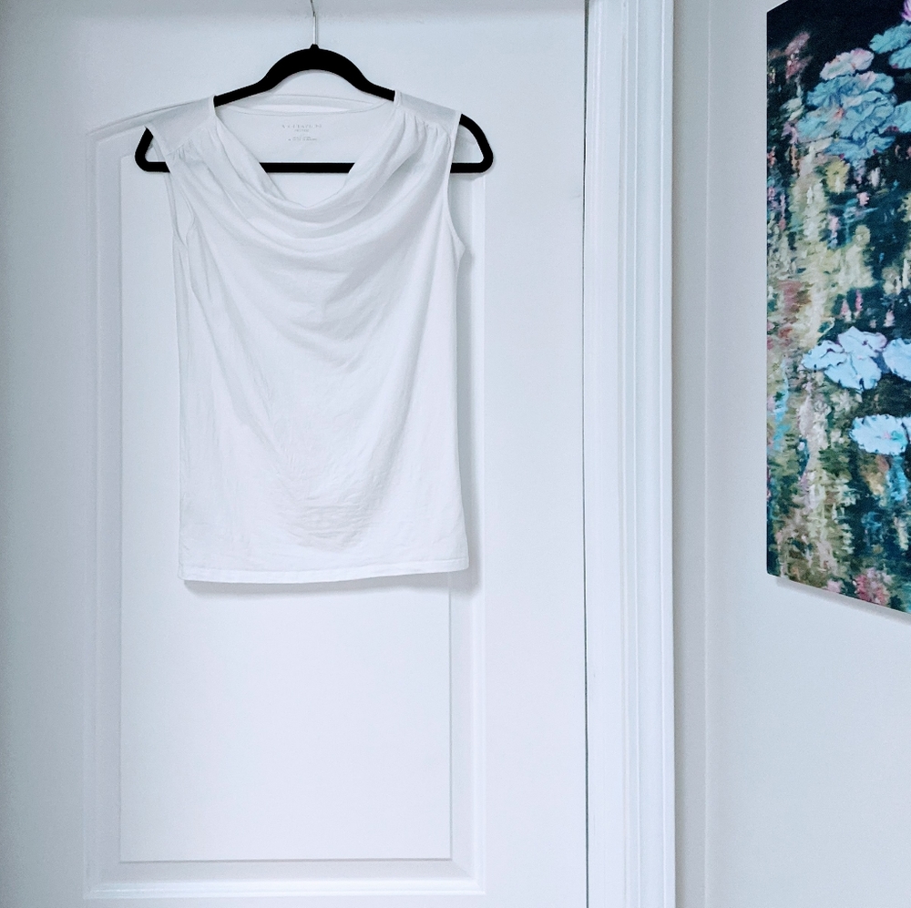 ANN TAYLOR White Sleeveless Drape Front Top